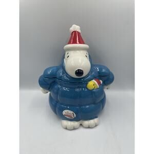 Snoopy and Woodstock Hand-Painted Puffer Coat Winter Cookie Jar NEW-FAST Ship!